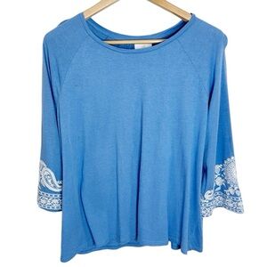 J.Jill paisley embroidered sleeve relaxed tunic in blue size M